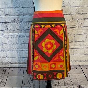 J. McLaughlin Geometric Print Skirt Silk Blend Size 4 Pleats Bold Vibrant Colors